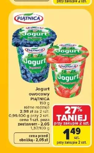 Jogurt owocowy Piątnica truskawkowy +1 wariant