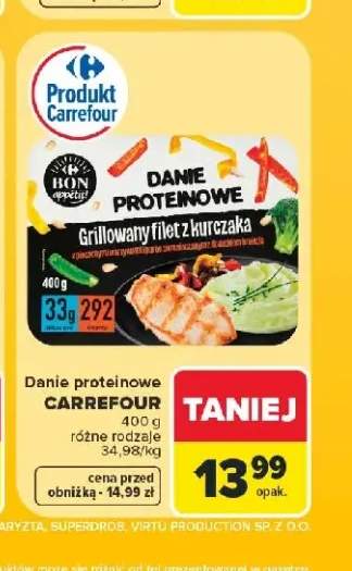 Danie proteinowe Carrefour Grillowany filet z kurczaka z pieczonymi warzywami i puree ziemniaczanym z dodatkiem brokuła