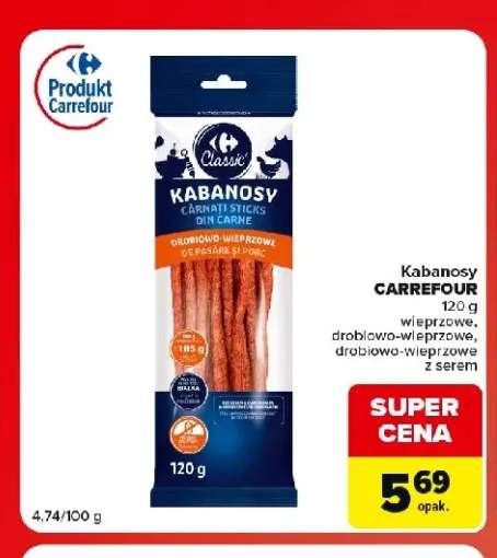 Kabanosy drobiowo-wieprzowe z serem Carrefour Classic +2 warianty