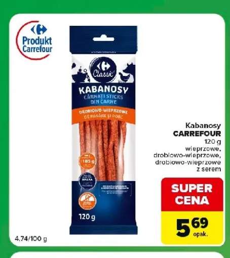 Kabanosy drobiowo-wieprzowe z serem Carrefour Classic +2 warianty