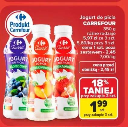 Jogurt do picia jagodowy Carrefour +2 warianty