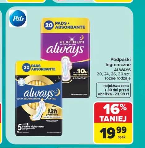 Podpaski higieniczne Always Platinum +1 wariant