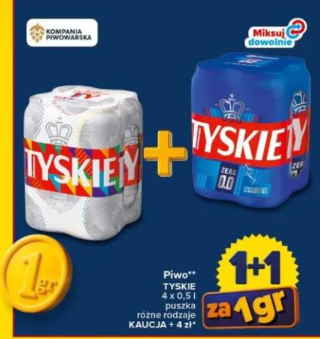 Piwo bezalkoholowe Tyskie Zero 4-pak 500 ml +1 wariant