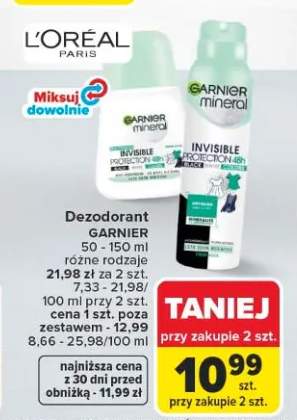 Dezodorant spray Garnier Mineral Invisible Protection +2 warianty