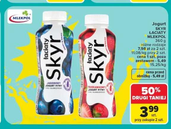 Jogurt Skyr Łaciaty Mlekpol jagodowy +1 wariant