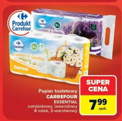 Papier toaletowy Carrefour Essential rumiankowy 8-pak +1 wariant