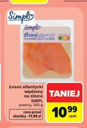 Łosoś atlantycki wędzony na zimno Simply plastry