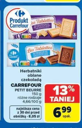 Herbatniki Petit Beurre w czekoladzie mlecznej Carrefour Classic +1 wariant