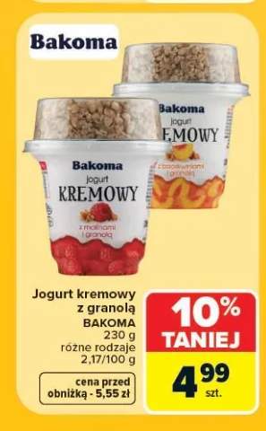 Jogurt kremowy z granulą Bakoma z malinami