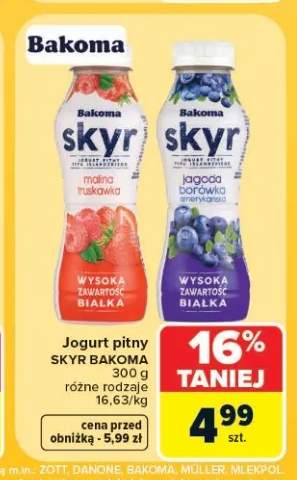 Jogurt pitny Skyr Bakoma malina truskawka +1 wariant