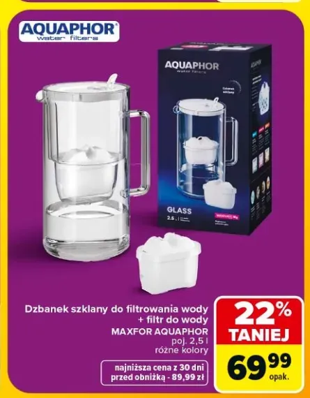 Dzbanek szklany do filtrowania wody Aquaphor Glass 2,5 l z filtrem Maxfor