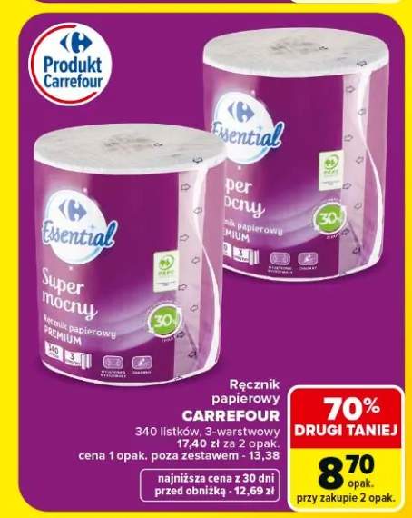 Ręcznik papierowy Carrefour Essential Super Odporny 340 listków +1 wariant