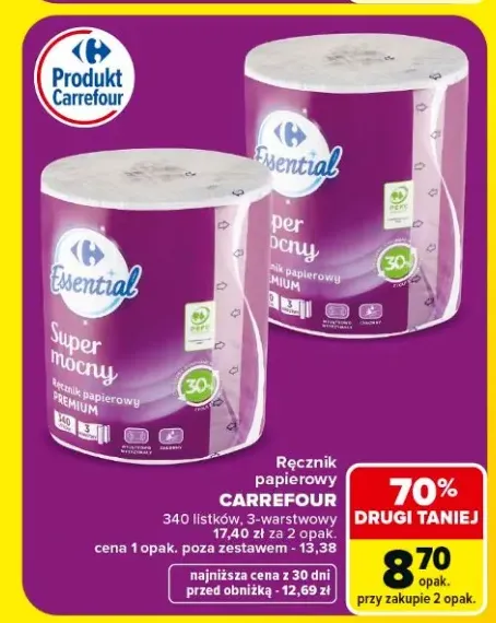 Ręcznik papierowy Carrefour Essential Super Odporny 340 listków +1 wariant