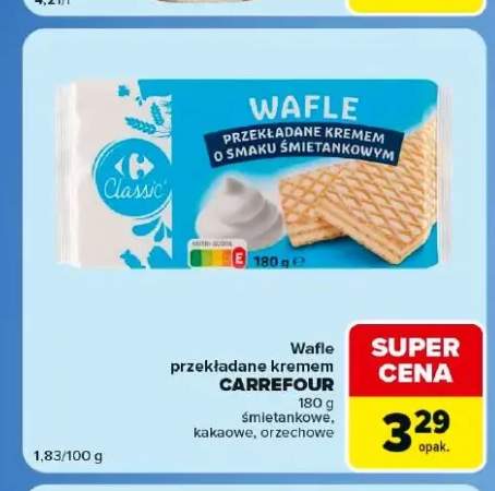 Wafle przekładane kremem kakaowe Carrefour Classic +1 wariant