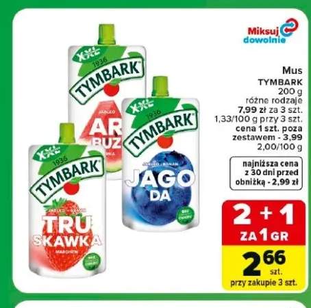 Mus Jabłko Banan Truskawka Tymbark +2 warianty