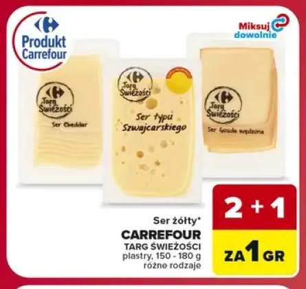 Ser żółty Cheddar Carrefour Targ Świeżości +2 warianty