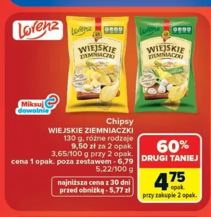 Chipsy Wiejskie Ziemniaczki o smaku masła z solą +1 wariant