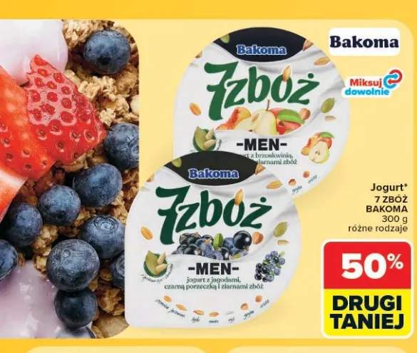 Jogurt Bakoma 7 Zbóż z jagodami czarną porzeczką i ziarnami zbóż +1 wariant