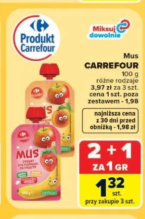 Mus owocowy Carrefour truskawkowy +1 wariant