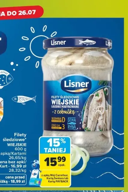 Filety śledziowe Wiejskie Lisner łagodnie marynowane z cebulką