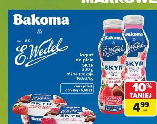 Jogurt do picia Skyr Bakoma & E.Wedel truskawka stracciatella +1 wariant