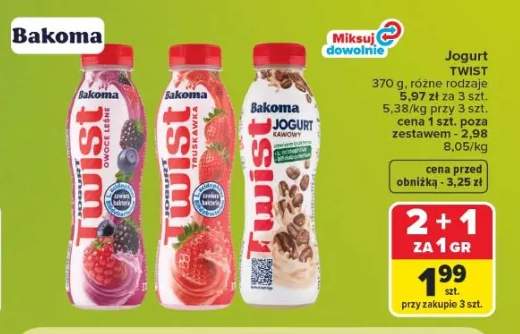 Jogurt pitny Bakoma Twist Owoce Leśne +2 warianty