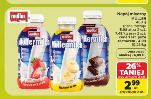 Napój mleczny Müller Müllermilch o smaku truskawkowym