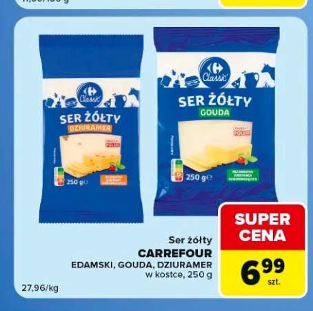 Ser żółty Gouda w kostce Carrefour Classic +1 wariant