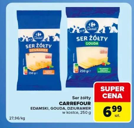 Ser żółty Carrefour Classic Dziuramer w kostce +2 warianty