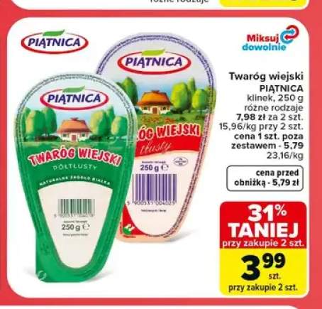 Twaróg wiejski półtłusty Piątnica klinek +1 wariant