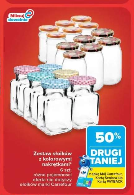Zestaw słoików z kolorowymi nakrętkami