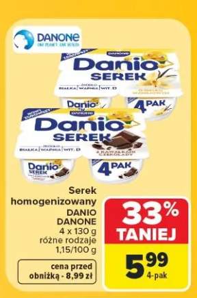 Serek homogenizowany Danio o smaku waniliowym Danone 4-pak +1 wariant
