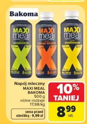 Napój mleczny Maxi Meal o smaku bananowym Bakoma +2 warianty