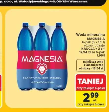 Woda mineralna Magnesia niegazowana 6-pak