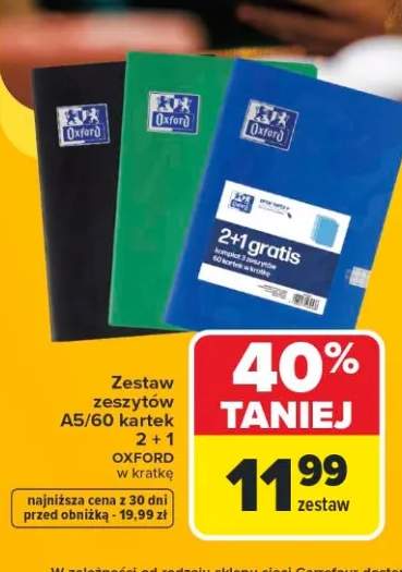 Zestaw zeszytów A5 60 kartek Oxford w kratkę 3-pak