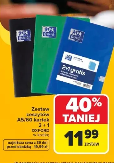 Zestaw zeszytów A5 60 kartek Oxford w kratkę 3-pak