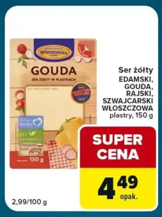 Ser żółty Edamski Włoszczowa plastry +3 warianty