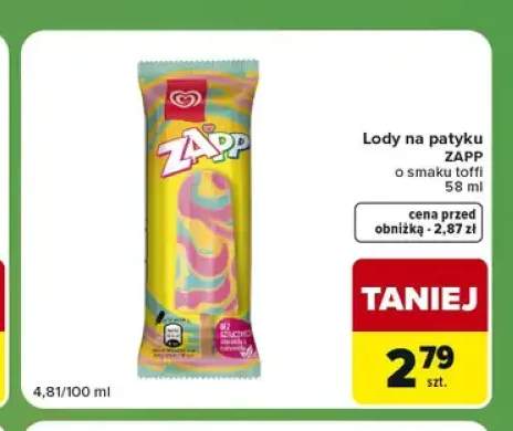 Lody na patyku Zapp o smaku toffi