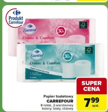 Papier toaletowy Carrefour Essential Classic & Comfort 8-pak różowy +1 wariant