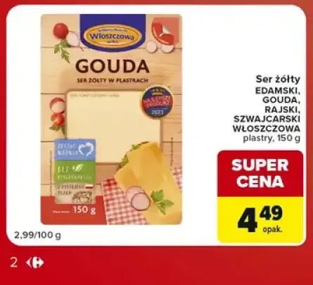 Ser żółty Szwajcarski w plastrach Włoszczowa +3 warianty