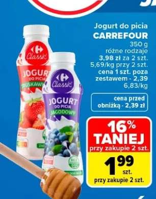 Jogurt do picia truskawkowy Carrefour Classic +1 wariant