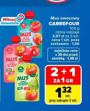 Mus owocowy truskawka Carrefour +2 warianty