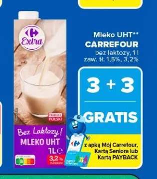 Mleko UHT bez laktozy Carrefour Extra 1,5% +1 wariant