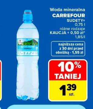 Woda mineralna niegazowana Carrefour Sudety+