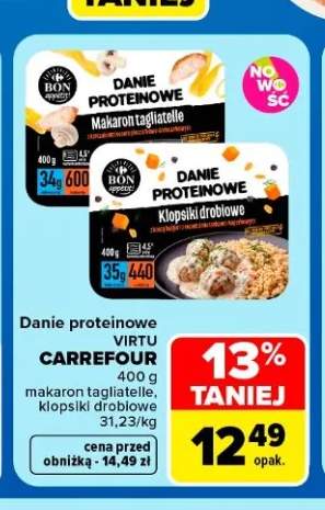 Danie proteinowe makaron tagliatelle Virtu Carrefour +1 wariant