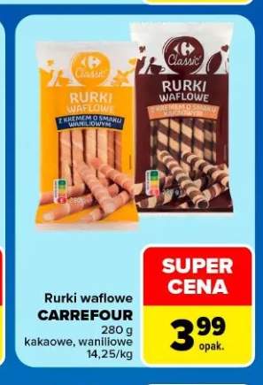 Rurki waflowe z kremem o smaku waniliowym Carrefour Classic +1 wariant