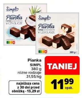 Pianka o smaku kokosowym w czekoladzie Simply +1 wariant