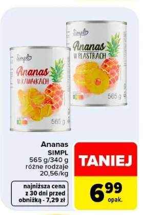 Ananas w puszce kawałki Simply +1 wariant