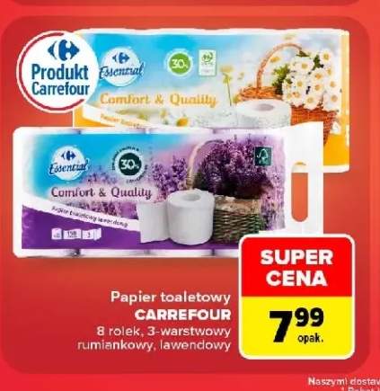 Papier toaletowy 3-warstwowy Carrefour rumiankowy 8-pak +1 wariant