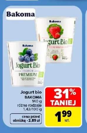Jogurt bio z jagodami Bakoma +1 wariant